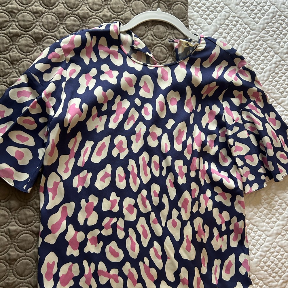 Diane Von Furstenberg Navy Blouse with Pink and Cream Accents